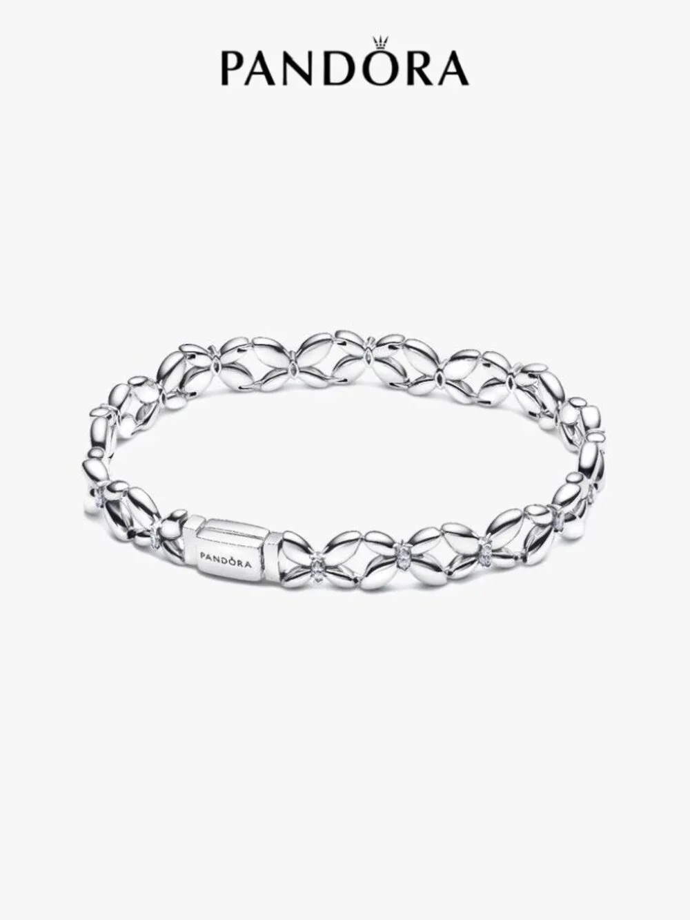 Pandora Silver Floral Link Bracelet with Box Clasp